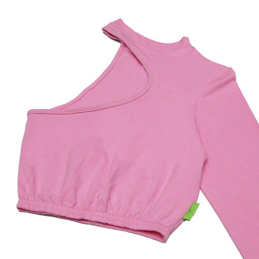 One-Shoulder, Long Sleeve Turtleneck - Pink