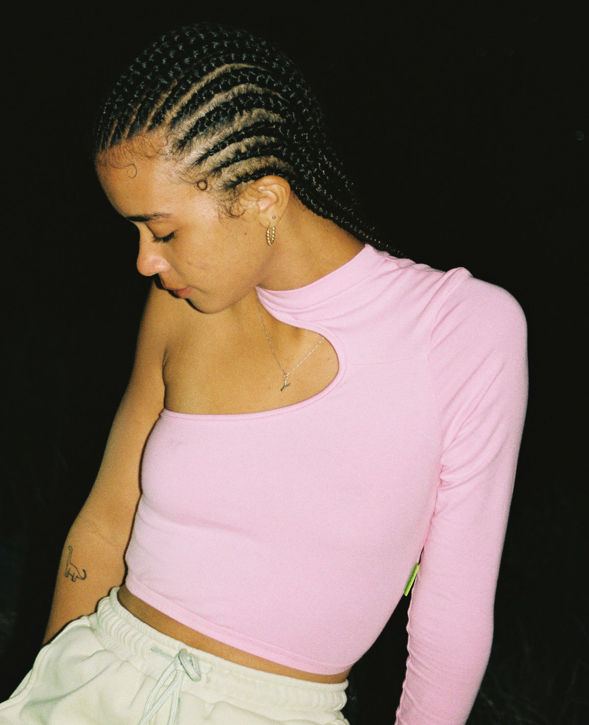 One-Shoulder, Long Sleeve Turtleneck - Pink