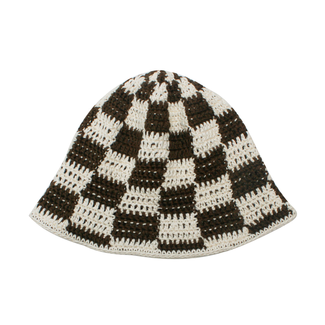 Sol Sol - Checkered Crochet Hat - Brown