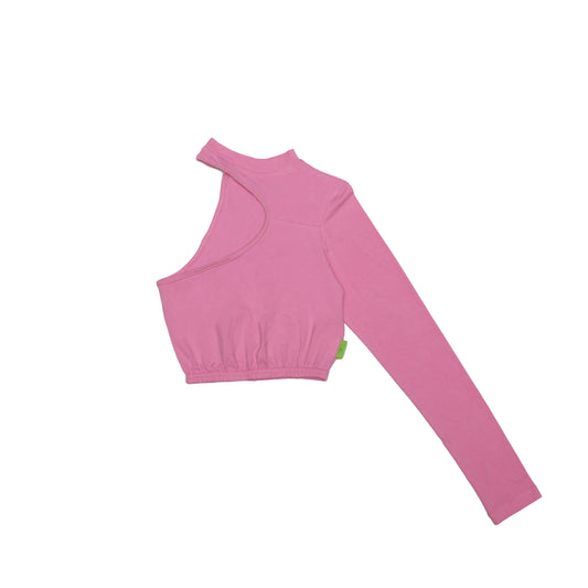 One-Shoulder, Long Sleeve Turtleneck - Pink