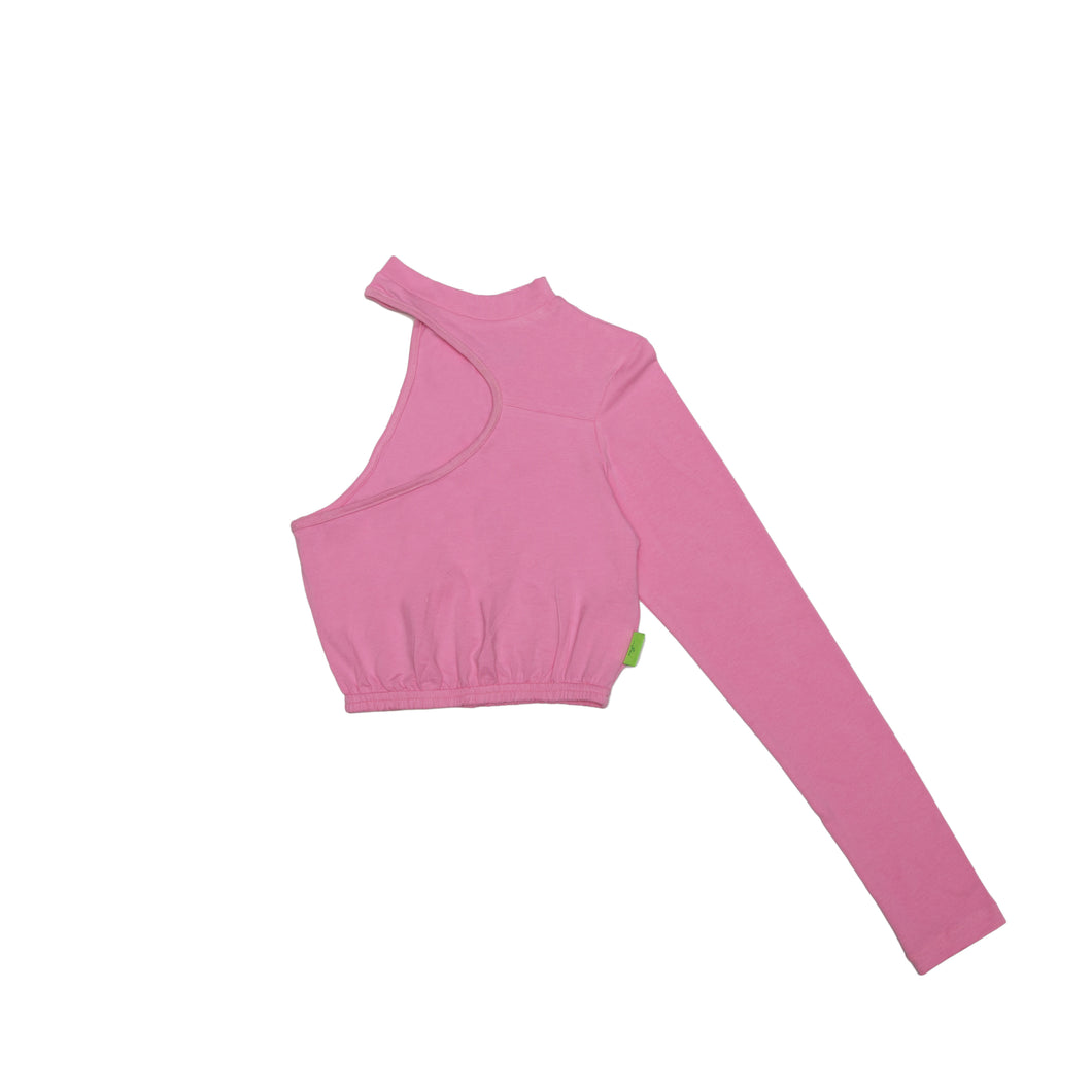 One-Shoulder, Long Sleeve Turtleneck - Pink